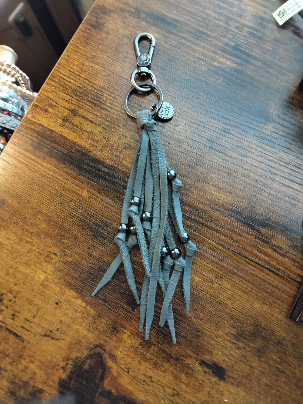 Leather Tassel Keychain Bag Charm - Gray